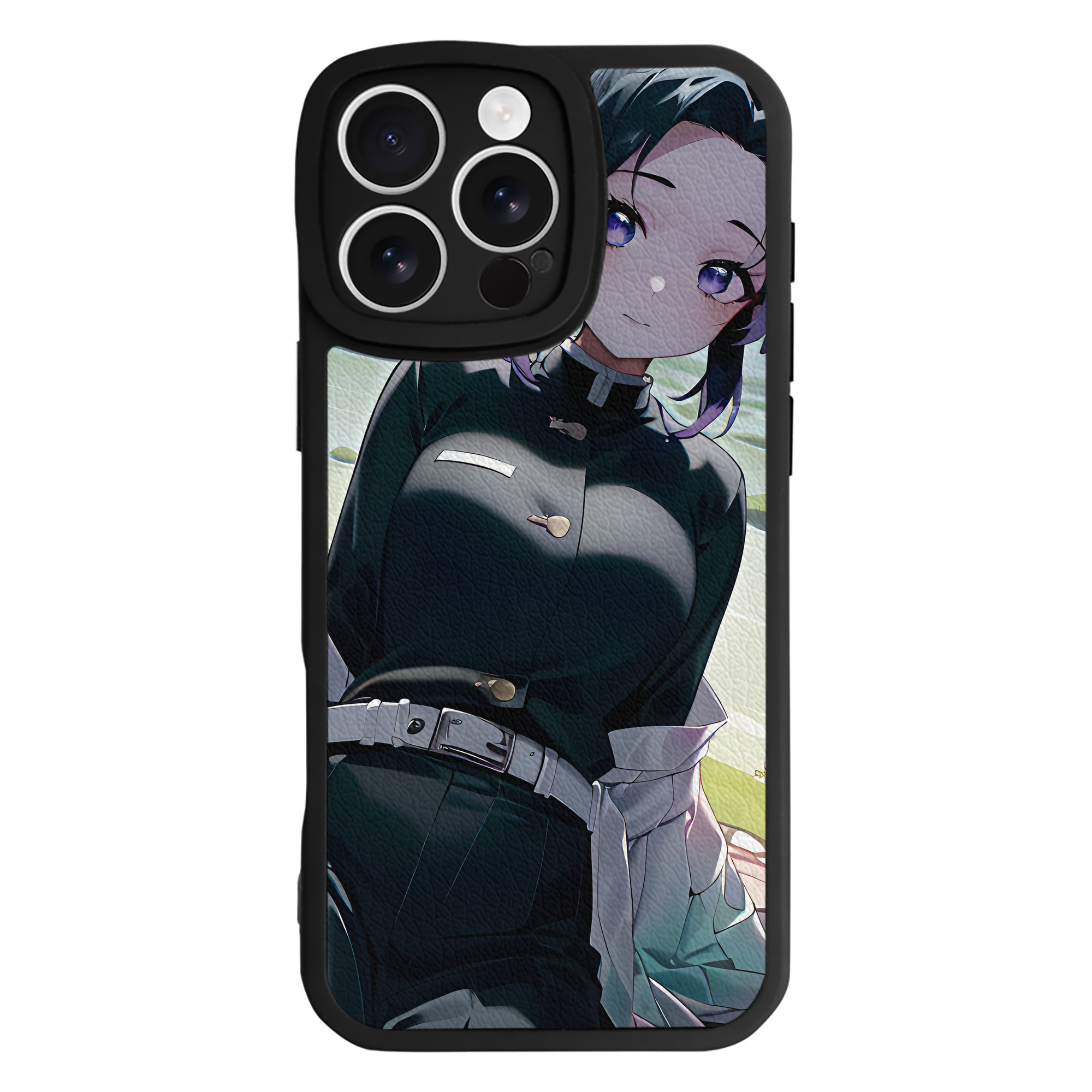 （画像用） 鬼滅の刃（きめつのやいば）蟲柱-胡蝶 しのぶ／こちょう しのぶ Kochou Shinobu 【iPhone 16シリーズ対応】シリコンスマホケース（レザー調） 材質：シリコン